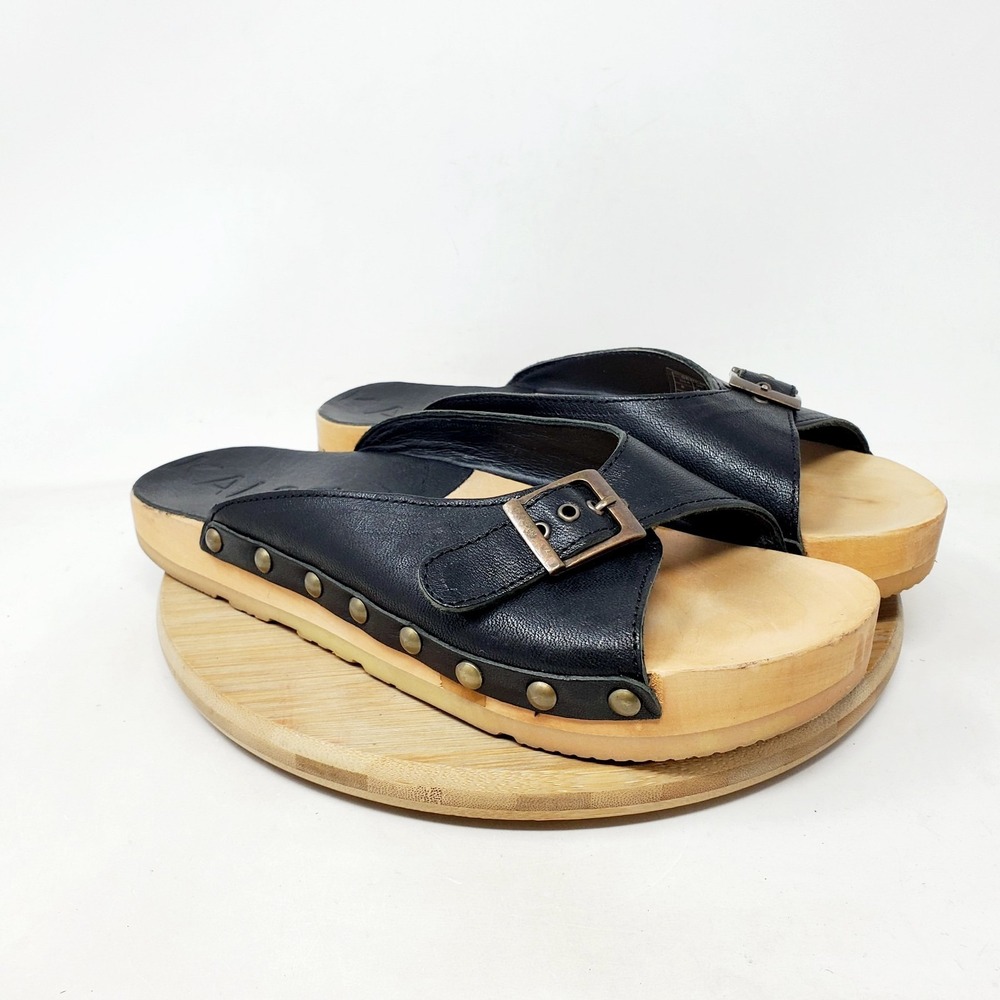 Kalso Earth Sandals Womens 8 Serenity Black Leather Slide Negative Heel Shoes
